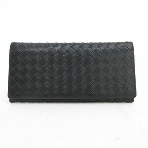 BOTTEGA VENETA Intrecciato Long Billfold Wallet Black Leather